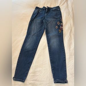 Target (Knox Rose) floral embroidered stretchy jeans.